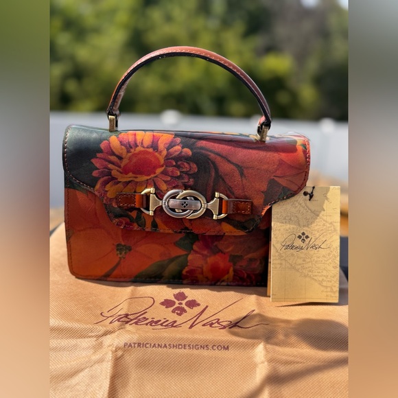 NWT Patricia Nash Porcili Vibrant Floral leather Top handle bag &crossbody strap - Picture 9 of 11